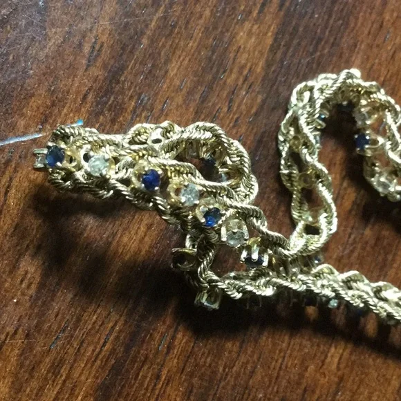 Gold sapphire diamond 14K bracelet cruise September birthstone estate  AS IS - Picture 7 of 14